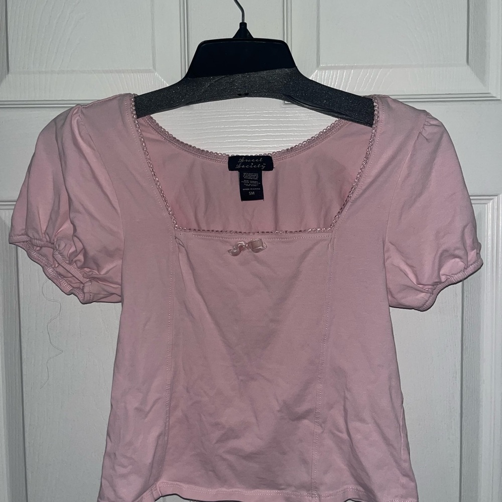 Cabernet Light Pink Square-Neck Puff Sleeve Top